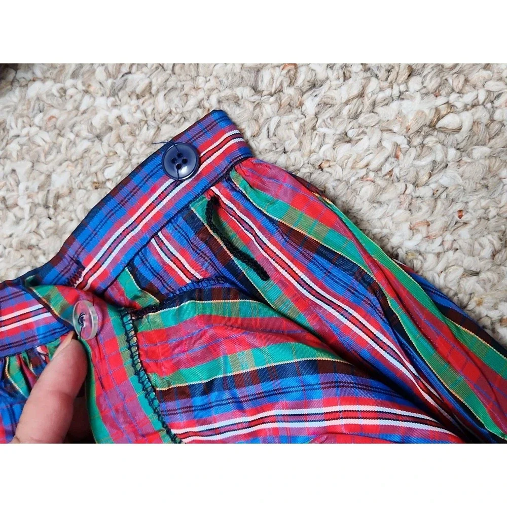 Vintage Courtwell 10 Womens Red Tartan Plaid A-Line Skirt Taffeta Belt 26x40